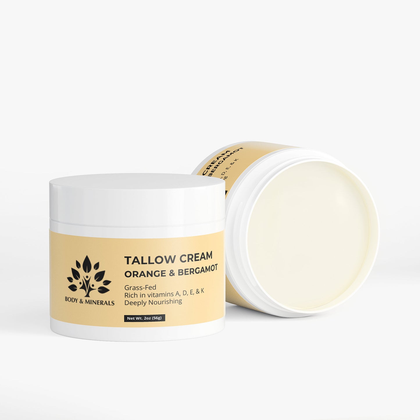 Tallow cream jar with lid on a white background